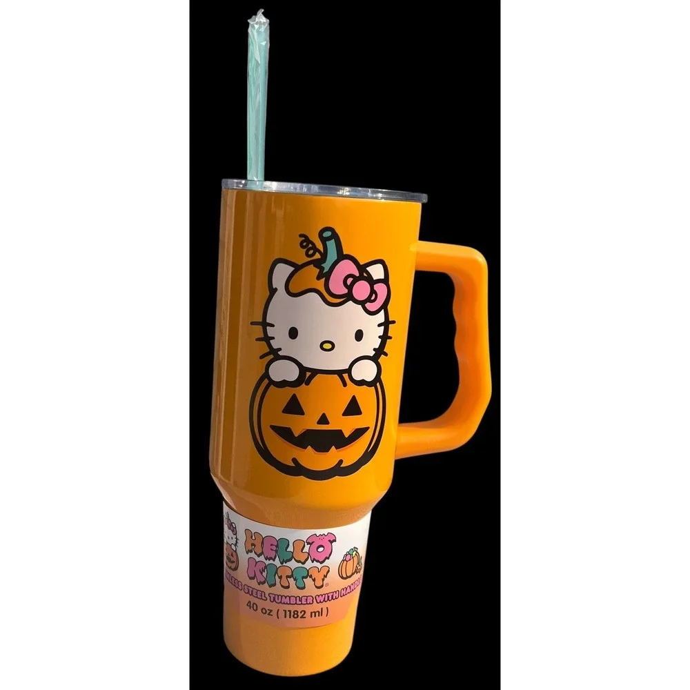 Sanrio Hello Kitty in Pumpkin Halloween 40oz Stainless Steel Tumbler Cup w/Straw